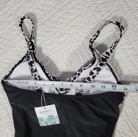 Women's Black Twist Leopard Print Top One Piece Swimsuit Bathingsuit - Picture 7 of 14